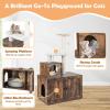 Giantex Litter Box Enclosure with Cat Tree, Cat Washroom Hidden Furniture with Cat Tower, Scratching Posts, Cat Condo, Jingling Ball, Air Vents, Wooden Pet Crate House (Rustic Brown)(Rustic Brown)