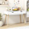 Giantex Mid Century Desk with 2 Drawers, 43.5″ Writing Study Desk with Solid Rubber Wood Legs, Home Office Computer Workstation PC Laptop Desk, Modern Makeup Vanity Table for Bedroom (Walnut)(White & Natural)