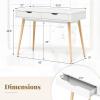 Giantex Mid Century Desk with 2 Drawers, 43.5″ Writing Study Desk with Solid Rubber Wood Legs, Home Office Computer Workstation PC Laptop Desk, Modern Makeup Vanity Table for Bedroom (Walnut)(White & Natural)