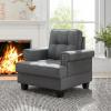 Giantex Mid Century Modern Accent Chair, Tufted Linen Single Sofa Chair with Thick Pillow & Cushion, Solid Rubber Wood Structure, Studded Upholstered Reading Arm Chair for Living Room, Bedroom, Grey(Grey)