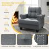 Giantex Mid Century Modern Accent Chair, Tufted Linen Single Sofa Chair with Thick Pillow & Cushion, Solid Rubber Wood Structure, Studded Upholstered Reading Arm Chair for Living Room, Bedroom, Grey(Grey)