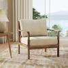 Giantex Mid Century Modern Accent Chair, Wooden Arm Chair w/Solid Wood Frame, Removable Seat Cushion & Pillow, Vintage Comfy Reading Chair for Living Room, Bedroom, Study(Beige)