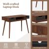 Giantex Mid Century Modern Desk with Drawers, Simple Study Desk with Open Storage Cubby & Solid Wood Legs, Vanity Table Workstation, Home Office Writing Computer or Laptop Desk for Bedroom, Walnut