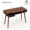 Giantex Mid Century Modern Desk with Drawers, Simple Study Desk with Open Storage Cubby & Solid Wood Legs, Vanity Table Workstation, Home Office Writing Computer or Laptop Desk for Bedroom, Walnut