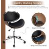 Giantex Mid-Century Home Desk Chair, Faux Leather Armless Office Chair w/Curved Bentwood Seat & Height Adjustable,Ergonomic Modern Rolling Swivel Computer Chair Study Room Office Bedroom,Black(Black)