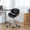 Giantex Mid-Century Home Desk Chair, Faux Leather Armless Office Chair w/Curved Bentwood Seat & Height Adjustable,Ergonomic Modern Rolling Swivel Computer Chair Study Room Office Bedroom,Black(Black)