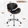 Giantex Mid-Century Home Desk Chair, Faux Leather Armless Office Chair w/Curved Bentwood Seat & Height Adjustable,Ergonomic Modern Rolling Swivel Computer Chair Study Room Office Bedroom,Black(Black)