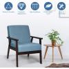 Giantex Mid-Century Modern Accent Chair, Retro Fabric Armchair, Solid Hardwood Made, Upholstered Linen Lounge Arm Chair for Living Room (1, Dark Grey)(Blue)