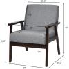 Giantex Mid-Century Modern Accent Chair, Retro Fabric Armchair, Solid Hardwood Made, Upholstered Linen Lounge Arm Chair for Living Room (1, Dark Grey)(Dark Grey)