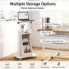 Giantex Mobile Podium Stand, Height Adjustable Laptop Cart with Tilting Tabletop & Storage Compartments, Rolling Lectern with Lockable Casters for Classroom, Church, Home Office, White(White)