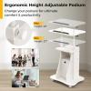 Giantex Mobile Podium Stand, Sit-to-Stand Laptop Cart with Tilting Tabletop & Storage Cabinet, Lockable Casters, Height-Adjustable Rolling Lectern for Classroom, Church, Home Office (Black, 2 Pack)(White)