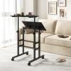 Giantex Mobile Standing Desk, Portable Stand Up Desks Adjustable Height with Wheels & Tilting Tabletop, Home Office Computer Workstation, Rolling Sit Stand Desk for Standing or Sitting, Natural(Black)