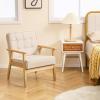 Giantex Modern Accent Chair, Upholstered Armchair w/Rubber Wood Armrests, Ergonomic Backrest, Button Tufted Decoration, Tufted Reading Chair for Living Room, Bedroom, Study, Beige