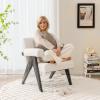 Giantex Modern Mid Century Accent Chair, Upholstered Armchair w/Natural Rubber Wood Legs, Sponge Padded Seat, Felt Foot Pads, Comfy Sherpa Chair for Reading, Living Room, Bedroom, White