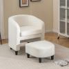 Giantex Modern Mid Century Accent Chair with Ottoman, Upholstered Sherpa Chair w/Footrest, Soft Teddy Velvet, Solid Wood Frame, Barrel Club Chair for Small Spaces, Living Room, Bedroom (Beige)