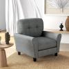 Giantex Modern Mid-Century Accent Chair – Linen Living Room Chair with Tufted Back, 7″ Thick Cushion, Max Load 400 lbs, Upholstered Armchair with Non-Slip Foot Pads, Club Chair for Bedroom, Grey(Grey)