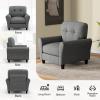 Giantex Modern Mid-Century Accent Chair – Linen Living Room Chair with Tufted Back, 7″ Thick Cushion, Max Load 400 lbs, Upholstered Armchair with Non-Slip Foot Pads, Club Chair for Bedroom, Grey(Grey)