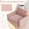 Giantex Modern Velvet Accent Chair – Mid-Century Upholstered Single Sofa Chair w/Button Tufted Back, Golden Metal Legs, Adjustable Foot Pads, Comfy Living Room Armchair for Bedroom, Pink(Pink)