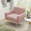Giantex Modern Velvet Accent Chair – Mid-Century Upholstered Single Sofa Chair w/Button Tufted Back, Golden Metal Legs, Adjustable Foot Pads, Comfy Living Room Armchair for Bedroom, Pink(Pink)