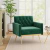 Giantex Modern Velvet Accent Chair – Mid-Century Upholstered Single Sofa Chair w/Button Tufted Back, Golden Metal Legs, Adjustable Foot Pads, Comfy Living Room Armchair for Bedroom, Pink(Emerald Green)