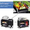 Giantex Outdoor Camping Kitchen Table, Portable Camping Grill Table with Windscreen and Remove Sink, Outdoor Camping Cook Station for BBQ Party Picnics Backyard Activities(Black)