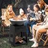 Giantex Outdoor Fire Pit with Grill, Heavy Duty Wood Burning Fire Pit w/Fire Poker, Gloves, Grilling Rack, Large Storage Compartment, 2-in-1 BBQ FirePit for Outside, Backyard, Patio, Black