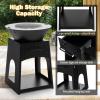 Giantex Outdoor Fire Pit with Grill, Heavy Duty Wood Burning Fire Pit w/Fire Poker, Gloves, Grilling Rack, Large Storage Compartment, 2-in-1 BBQ FirePit for Outside, Backyard, Patio, Black