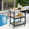 Giantex Outdoor Grill Cart – Movable Pizza Oven Stand with Stainless Steel Top, 2 Storage Shelves, 9 Hooks, Food Prep Cooking Table with Lockable Wheels, Dinning Serving Cart for Kitchen BBQ Party(24” x 16” (3-Tier))