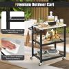 Giantex Outdoor Grill Cart – Movable Pizza Oven Stand with Stainless Steel Top, 2 Storage Shelves, 9 Hooks, Food Prep Cooking Table with Lockable Wheels, Dinning Serving Cart for Kitchen BBQ Party(24” x 16” (3-Tier))