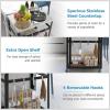 Giantex Outdoor Grill Cart – Movable Pizza Oven Stand with Stainless Steel Top, 2 Storage Shelves, 9 Hooks, Food Prep Cooking Table with Lockable Wheels, Dinning Serving Cart for Kitchen BBQ Party(29” x 20” (2-Tier))