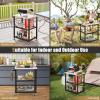 Giantex Outdoor Grill Cart – Movable Pizza Oven Stand with Stainless Steel Top, 2 Storage Shelves, 9 Hooks, Food Prep Cooking Table with Lockable Wheels, Dinning Serving Cart for Kitchen BBQ Party(24” x 16” (3-Tier))
