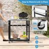 Giantex Outdoor Grill Cart – Movable Pizza Oven Stand with Stainless Steel Top, 2 Storage Shelves, 9 Hooks, Food Prep Cooking Table with Lockable Wheels, Dinning Serving Cart for Kitchen BBQ Party(29” x 20” (2-Tier))