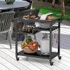 Giantex Outdoor Grill Cart – Pizza Oven Stand Table with Lockable Wheels, Three-Shelf Outdoor Cooking Prep Table with Garbage Bag Holder, Removable Hooks, Movable Dining Cart for Kitchen BBQ Party(Three-Shelf)