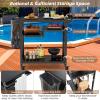 Giantex Outdoor Grill Cart – Pizza Oven Stand Table with Lockable Wheels, Three-Shelf Outdoor Cooking Prep Table with Garbage Bag Holder, Removable Hooks, Movable Dining Cart for Kitchen BBQ Party(Three-Shelf)