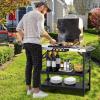 Giantex Outdoor Grill Cart with Wheels, Food Prep Table with 3 Storage Shelves, Detachable Spice Rack, Garbage Bag Holder, 4 Hooks, Movable Dining Cart Worktable Trolley for Outside Kitchen BBQ