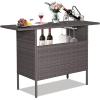 Giantex Outdoor Patio Wicker Bar Table, 2 Storage Shelves, 55”W Tabletop, Rails for Hanging Wine Glasses, Heavy-Duty Metal Frame, Bistro Rattan Bar Counter Table for Poolside Backyard (Mix Gray)(Mix Gray)