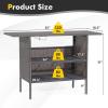 Giantex Outdoor Patio Wicker Bar Table, 2 Storage Shelves, 55”W Tabletop, Rails for Hanging Wine Glasses, Heavy-Duty Metal Frame, Bistro Rattan Bar Counter Table for Poolside Backyard (Mix Gray)(Mix Brown)