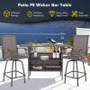 Giantex Outdoor Patio Wicker Bar Table, 2 Storage Shelves, 55”W Tabletop, Rails for Hanging Wine Glasses, Heavy-Duty Metal Frame, Bistro Rattan Bar Counter Table for Poolside Backyard (Mix Gray)(Mix Brown)