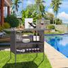 Giantex Outdoor Patio Wicker Bar Table, 2 Storage Shelves, 55”W Tabletop, Rails for Hanging Wine Glasses, Heavy-Duty Metal Frame, Bistro Rattan Bar Counter Table for Poolside Backyard (Mix Gray)(Mix Brown)