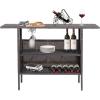Giantex Outdoor Patio Wicker Bar Table, 2 Storage Shelves, 55”W Tabletop, Rails for Hanging Wine Glasses, Heavy-Duty Metal Frame, Bistro Rattan Bar Counter Table for Poolside Backyard (Mix Gray)(Mix Brown)