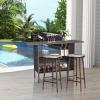 Giantex Outdoor Patio Wicker Bar Table, 2 Storage Shelves, 55”W Tabletop, Rails for Hanging Wine Glasses, Heavy-Duty Metal Frame, Bistro Rattan Bar Counter Table for Poolside Backyard (Mix Gray)(Mix Gray)