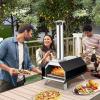 Giantex Outdoor Pizza Oven, Wood Pellet Fired Grill With 12” Stone, Peel, Foldable Legs, Portable Stainless Steel Maker for Camping Backyard Cooking (Black & Silver)(Black & Silver)