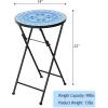 Giantex Outdoor Side Table, Folding Mosaic Patio Table, 14” Round Metal End Table w/Ceramic Tile Top, Small Patio Table Accent Coffee Table for Porch Garden Balcony Plant Stand Indoor Outdoor (Blue)