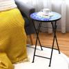 Giantex Outdoor Side Table, Folding Mosaic Patio Table, 14” Round Metal End Table w/Ceramic Tile Top, Small Patio Table Accent Coffee Table for Porch Garden Balcony Plant Stand Indoor Outdoor(Navy)