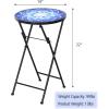 Giantex Outdoor Side Table, Folding Mosaic Patio Table, 14” Round Metal End Table w/Ceramic Tile Top, Small Patio Table Accent Coffee Table for Porch Garden Balcony Plant Stand Indoor Outdoor(Navy)