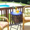 Giantex Outdoor Side Table, Folding Mosaic Patio Table, 14” Round Metal End Table w/Ceramic Tile Top, Small Patio Table Accent Coffee Table for Porch Garden Balcony Plant Stand Indoor Outdoor(Navy)