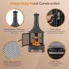 Giantex Outdoor Wood Burning Chiminea Fire Pit, 30 Inch Metal Fireplace w/Grill, Chiminea Cover & Spark Screen Door, Fire Poker, Chiminea Firepit for Patio, Garden, Backyard, BBQ, Deck, Black