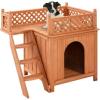 Giantex Pet Dog House, Wooden Dog Room Shelter with Stairs, Raised Roof and Balcony Bed for Indoor and Outdoor Use, Wood Dog House