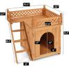Giantex Pet Dog House, Wooden Dog Room Shelter with Stairs, Raised Roof and Balcony Bed for Indoor and Outdoor Use, Wood Dog House