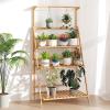 Giantex Plant Stand Indoor Outdoor – Bamboo 3-Tier Hanging Tall Ladder Flower Pot Display Organizer Rack w/Height Adjustable Rod, Folding Plant Shelf Holder for Living Room Corner Patio Garden Balcony